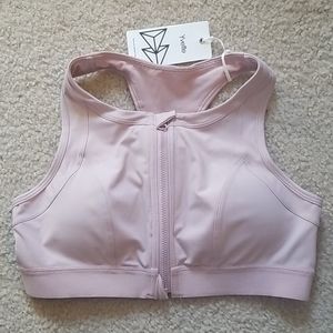 Enfolded zip front mesh sports bra